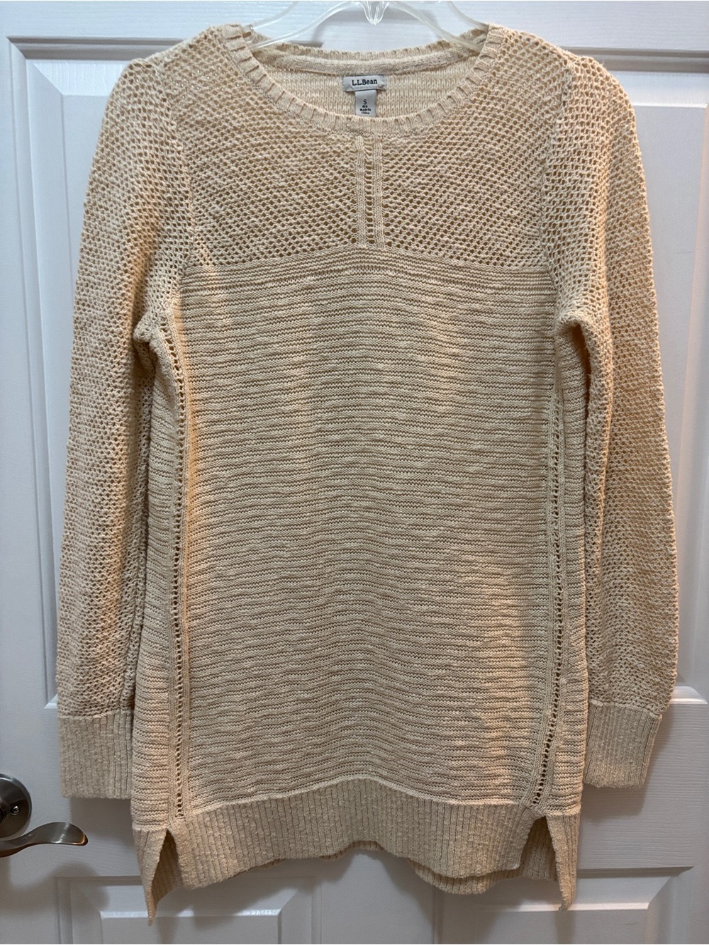L.L. Bean Women's Cream Open-Knit Crewneck Sweater New No tags.